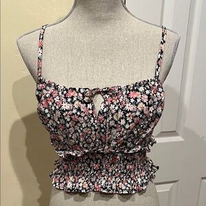 Wild Fable Floral Smocked Crop Top - Pink and Black